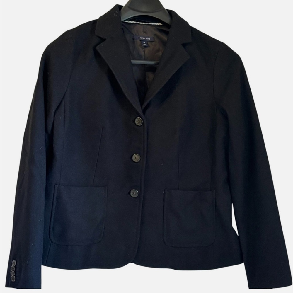 Lands End Women's Black Wool Blend Blazer Jacket Sz 14